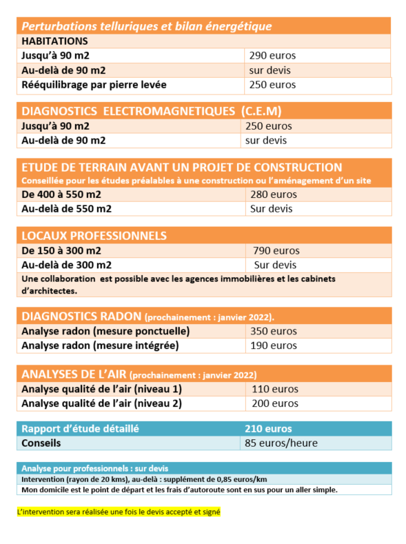 Prestations et tarifs